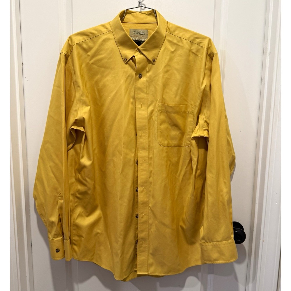 Cabelas Outfitter Series Mens L Tall Gold Yellow Cotton Button Down Shirt 904656